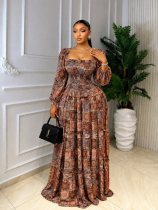 EVE Long Sleeve Printed Square Neck Maxi Dress GFXI-fx1142