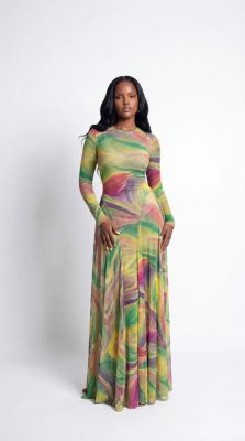 EVE Printed Long Sleeve Maxi Dress GFXI-fx974