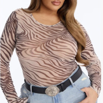 EVE Zebra Stripe Mesh Long Sleeve T Shirt GNJF-Z&254