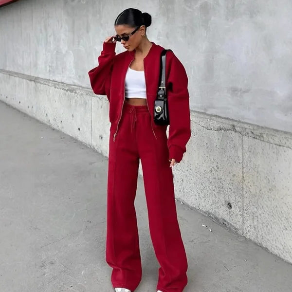 EVE Long Sleeve Zipper Coat Two Piece Pants Set YMZY-56167
