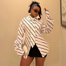 EVE Long Sleeve Stripe Tie Up Shirt GANY-LB3259
