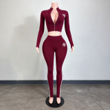 EVE Printed Long Sleeve Zipper Two Piece Pants Set GNJF-Z&211