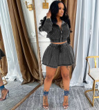 EVE Plus Size Fashion Denim Zipper Two Piece Skirts Set GAKF-A50814