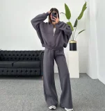 EVE Long Sleeve Zipper Coat Two Piece Pants Set YMZY-56167