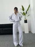 EVE Long Sleeve Zipper Coat Two Piece Pants Set YMZY-56167