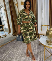 EVE Plus Size Camouflage Printed Long Sleeve Denim Short Suit GAKF-A60811
