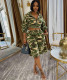 EVE Plus Size Camouflage Printed Long Sleeve Denim Short Suit GAKF-A60811