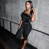 EVE Rivet Webbing Halterneck Two Piece Pants Set GNJF-NJ9121