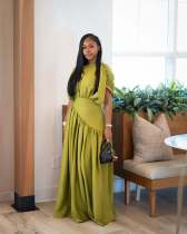 EVE Short Sleeve Ruched Solid Maxi Dress GFXI-fx1158