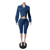 EVE Long Sleeve Zipper Two Piece Pants Set MEM-88732