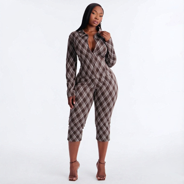 EVE Plaid Printed Long Sleeve Two Piece Pants Set MXBF-J26ST431