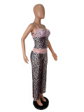 EVE Lace Leopard Printed Sling Vest Two Piece Pants Set SHD-8136