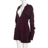 EVE Solid Color Long Sleeve Ruched Mini Dress GSZM-J26DS463