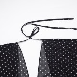 EVE Polka Dot Printed Chiffon Deep V-neck Mini Dress GDSF-Q26DS269