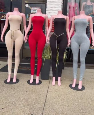 Pre Order: About 7 work days shipping Solid Color Tube Top Jumpsuit YUEM-202709