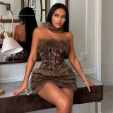 EVE Fashion Fur Leopard Printed Mini Dress DLSF-K6D20742A