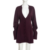 EVE Solid Color Long Sleeve Ruched Mini Dress GSZM-J26DS463