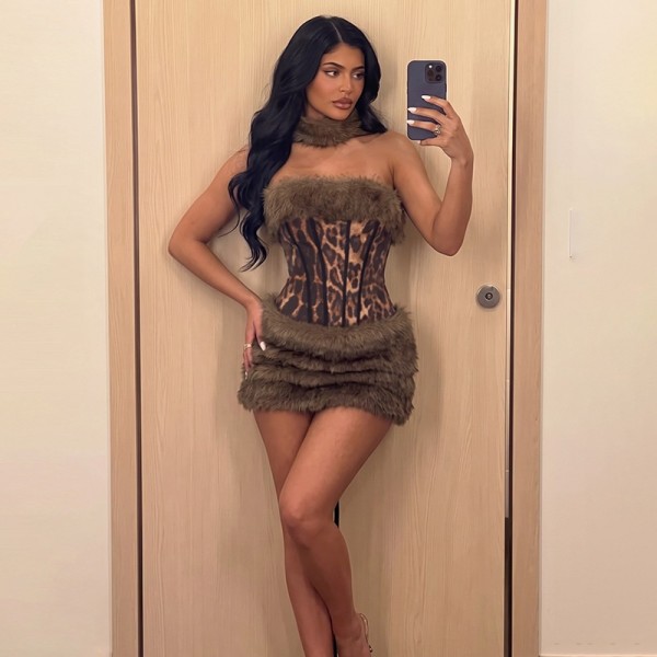 EVE Fashion Fur Leopard Printed Mini Dress DLSF-K6D20742A