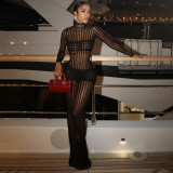 EVE See Through Stripe Long Sleeve Maxi Dress XEF-K6D19827A