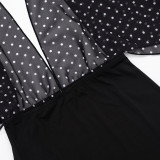 EVE Polka Dot Printed Chiffon Deep V-neck Mini Dress GDSF-Q26DS269