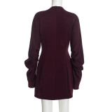 EVE Solid Color Long Sleeve Ruched Mini Dress GSZM-J26DS463