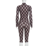 EVE Plaid Printed Long Sleeve Two Piece Pants Set MXBF-J26ST431