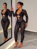EVE Lace See Through Deep V Neck Jumpsuit GHYX-TXY5594