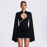 EVE Solid Color Long Sleeve Hollow Out Mini Dress GSZM-C26DS445