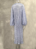 EVE Sequin Long Sleeve Deep V Neck Maxi Dress GLYK-LX0231