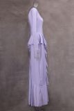 EVE Deep V Neck Ruffles Split Maxi Dress GLYK-LX0163