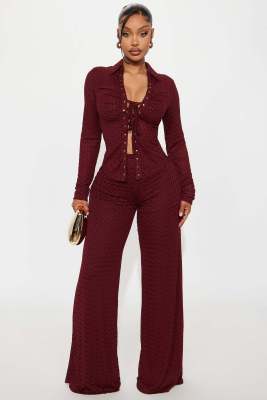 EVE Lapel Long Sleeve Shirt Two Piece Pants Set GKYS-2573