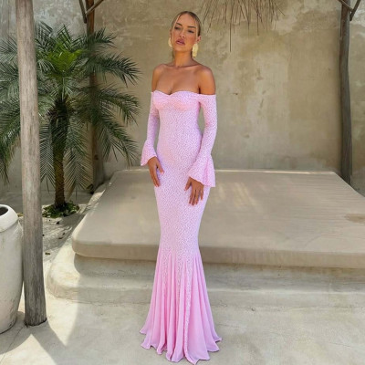 EVE Long Sleeve Off Shoulder Lace Maxi Dress GLAG-D5418923F