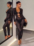 EVE Lace See Through Deep V Neck Jumpsuit GHYX-TXY5594