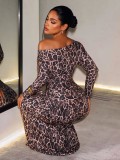 EVE Leopard Printed Long Sleeve Split Maxi Dress GHYX-TXY5593