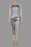 EVE Leopard Printed Zipper Hooded Coat Two Piece Pants Set YWXS-K26L3038