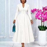 EVE Plus Size Long Sleeve Solid Color Big Swing Midi Dress GCZF-8681