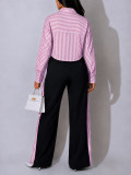 EVE Long Sleeve Stripe Top Wide Leg Pants Suit HNIF-GY357