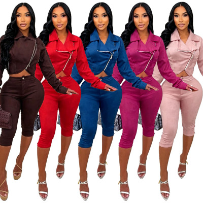 EVE Long Sleeve Zipper Top Seventh Pant Suit CM-61020