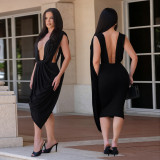 EVE Deep V Neck Backless Midi Dress BY-7885