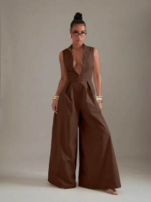 EVE Sleeveless Zipper Solid Color Loose Jumpsuit GQLK-0827