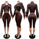 EVE Long Sleeve Zipper Top Seventh Pant Suit CM-61020