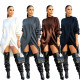 EVE Solid Color Knits Long Sleeve Two Piece Shorts Set CM-61028