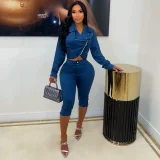 EVE Long Sleeve Zipper Top Seventh Pant Suit CM-61020