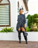 EVE Solid Color Knits Long Sleeve Two Piece Shorts Set CM-61028