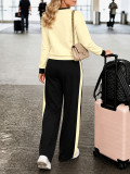 EVE Color Block Long Sleeve Top Two Piece Pants Set HNIF-GY346