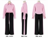 EVE Long Sleeve Stripe Top Wide Leg Pants Suit HNIF-GY357