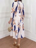 EVE Printed Long Sleeve Lace Patchwork Midi Dress GYLY-11330