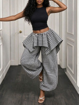 EVE Irregular Plaid Printed Wide Leg Pants HNIF-YY058