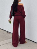 EVE Solid Color Slash Shoulder Top Pants Suit HNIF-YF413