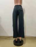 EVE Loose Ruched Stripe Wide Leg Pants QODY-Y6081T